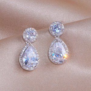 Diamond CZ Water Tear Drop Earrings